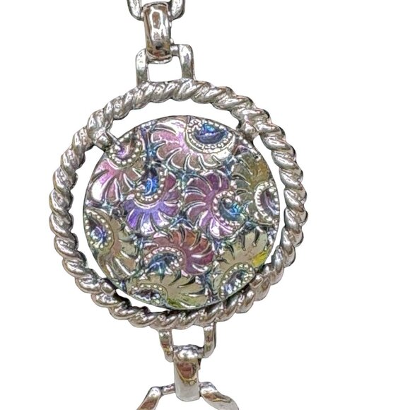 Vintage Sarah Coventry Silver Bracelet Iridescent Floral Etched Cabochons Rope - Picture 3 of 10